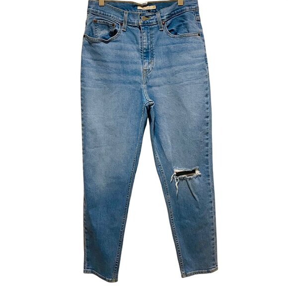 Levi's High Waist Mom Jeans Light Wash With One Blow Out Knee Women's Size 29 - Picture 1 of 5